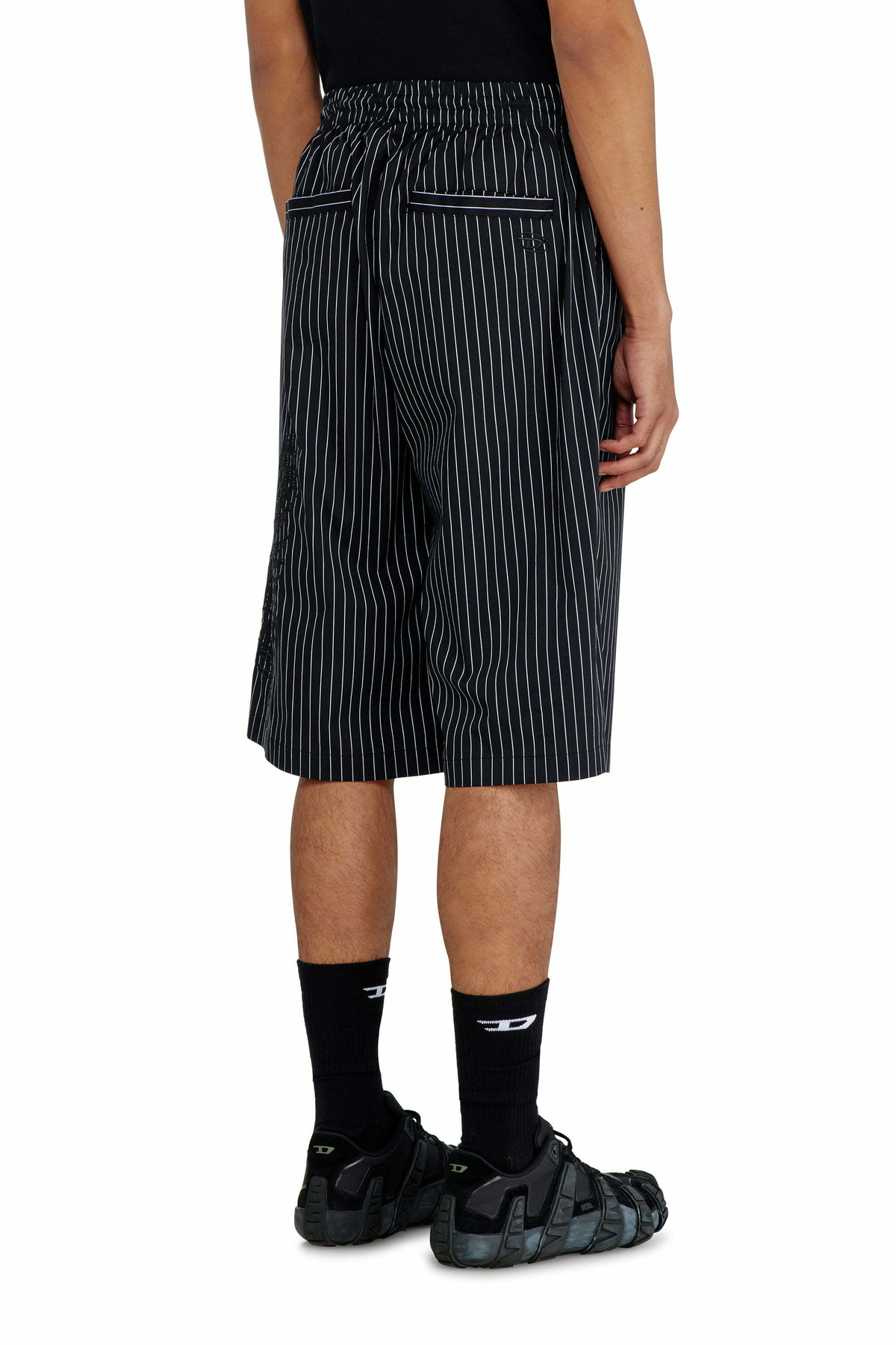 Diesel Pinstripe shorts with Phoenix embroidery - Shorts Mens in Black