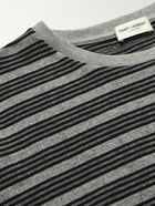 SAINT LAURENT - Logo-Embroidered Striped Cotton-Jersey T-Shirt - Gray