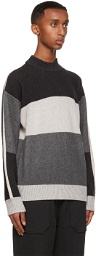 Z Zegna Grey Cashmere Striped Sweater