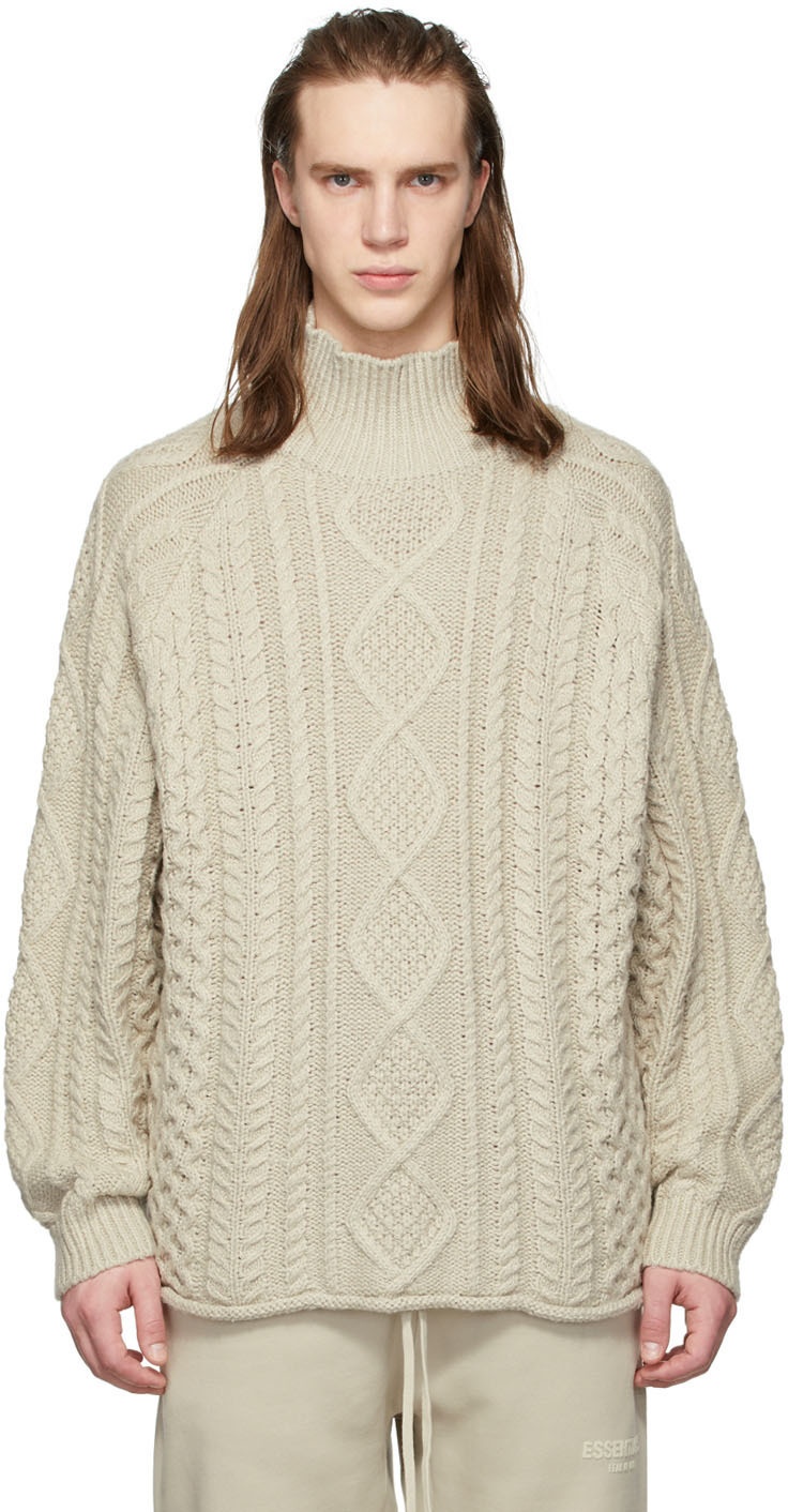 Photo: Fear of God ESSENTIALS Beige Cable Knit Turtleneck