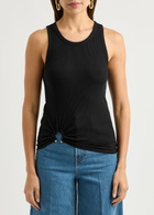 Rabanne Ruched Ribbed Stretch-cotton Tank Black