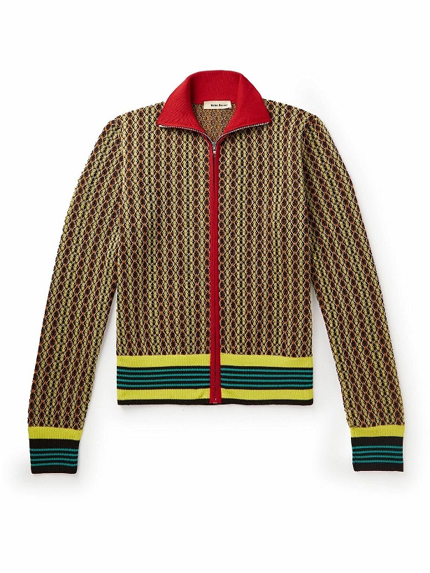 Photo: Wales Bonner - Orchestre Slim-Fit Striped Jacquard-Knit Zip-Up Cardigan - Yellow