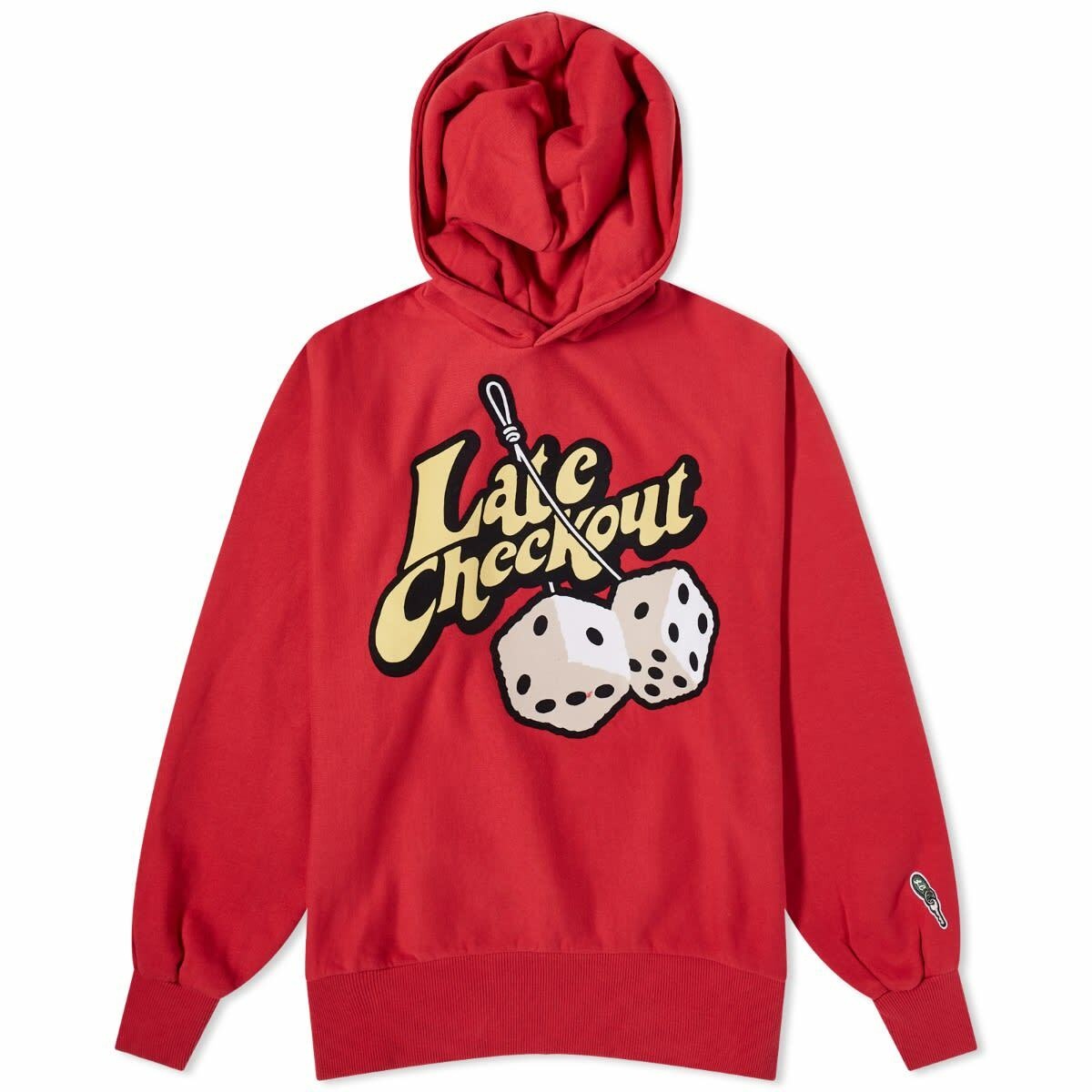 Photo: Late Checkout Dice Popover Hoodie in Red