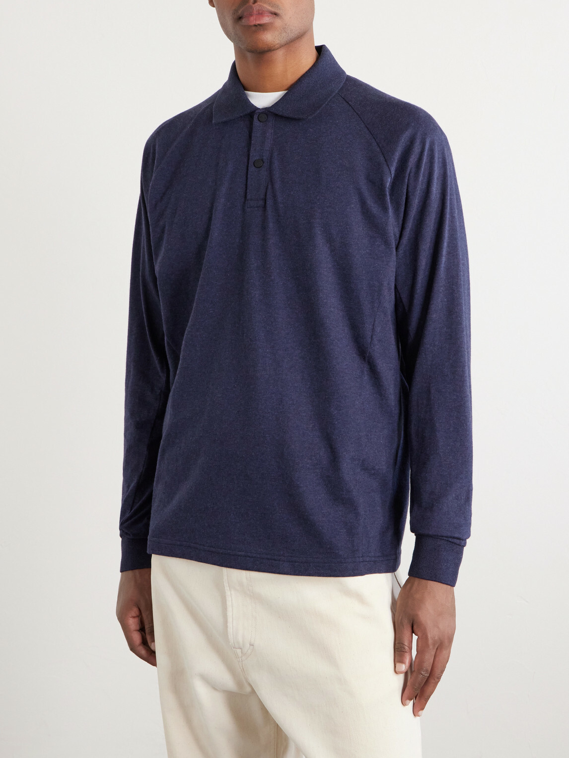 SEASE - Cotton and Cashmere-Blend Jersey Polo Shirt - Blue