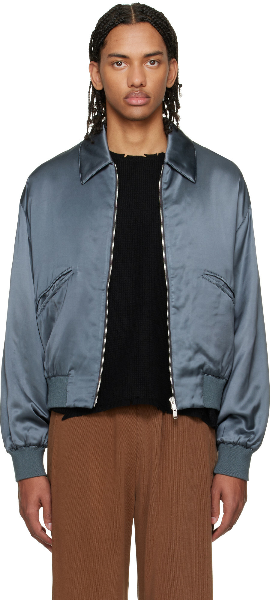 Second/Layer Gray Aces Satin Club Jacket