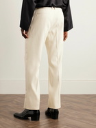 SAINT LAURENT - Straight-Leg Pleated Silk Trousers - Neutrals