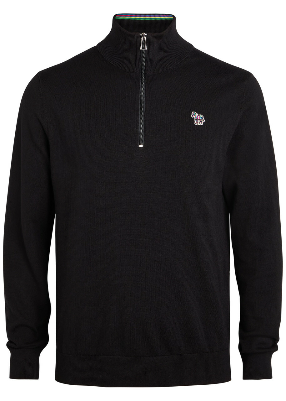 PS Paul Smith Appliquéd Half-zip Cotton Jumper Black