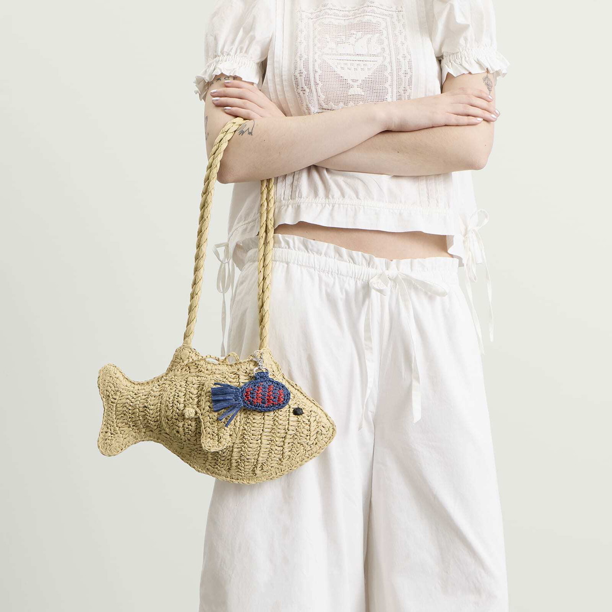 Damson Madder Women's Raffia Fish Bag Charm in Multi 