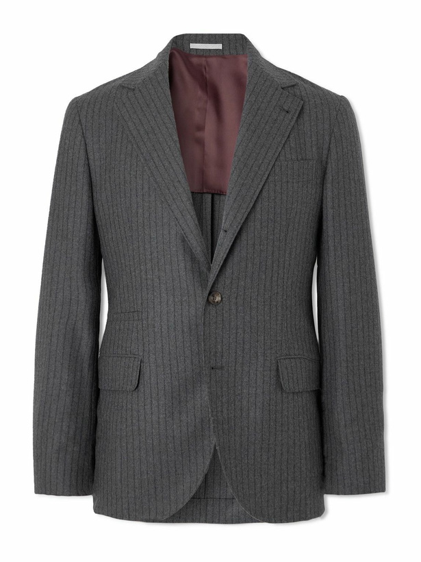 Photo: Brunello Cucinelli - Slim-Fit Pinstriped Wool-Felt Suit Jacket - Gray