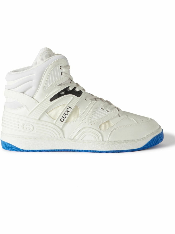 Photo: GUCCI - Basket Distressed Demetra High-Top Sneakers - White