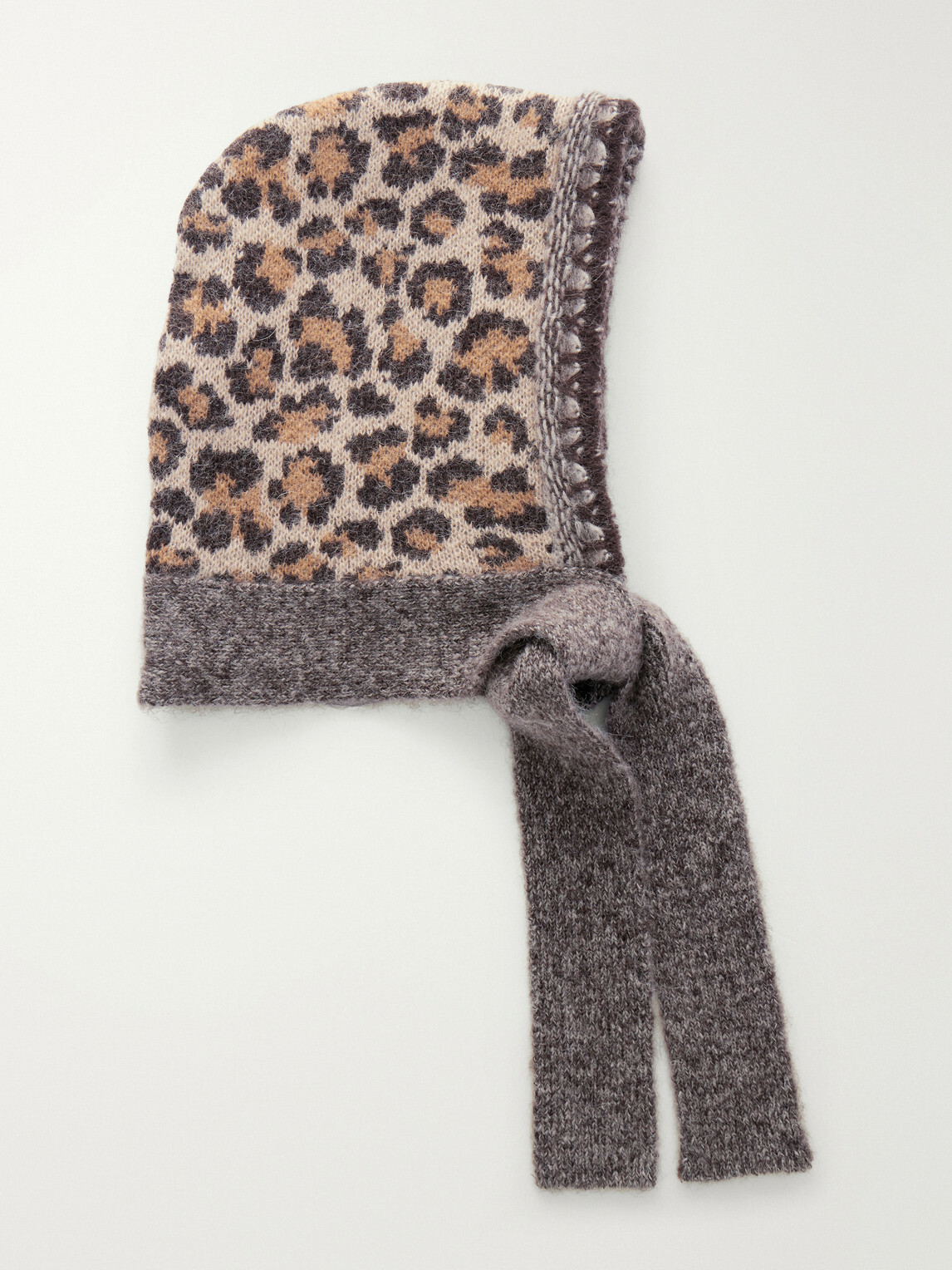KAPITAL - Leopard-Intarsia Knitted Beanie - Brown