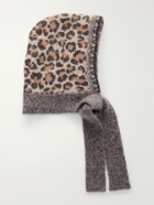 KAPITAL - Leopard-Intarsia Knitted Beanie - Brown