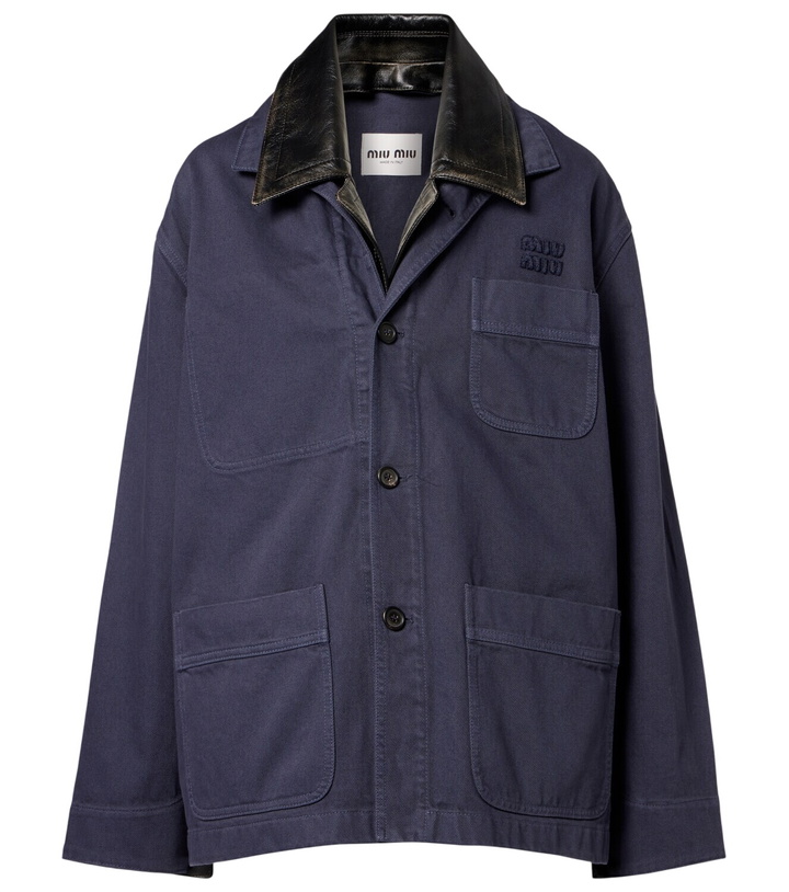 Photo: Miu Miu Leather-trimmed oversized cotton gabardine jacket