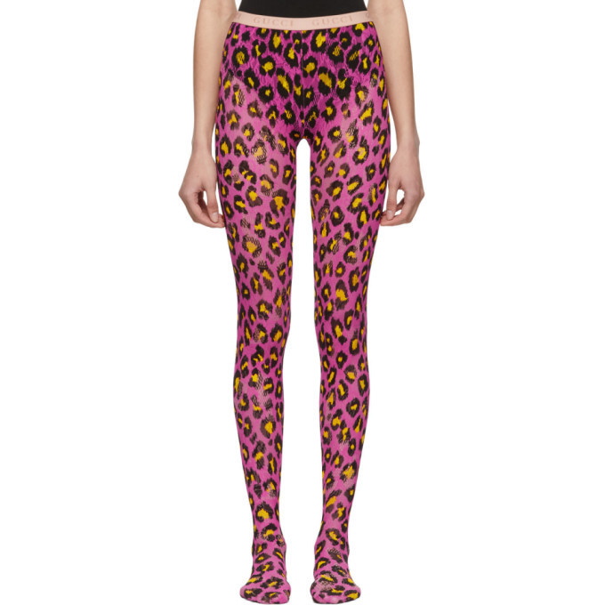 Gucci Pink and Yellow Leopard Tights Gucci