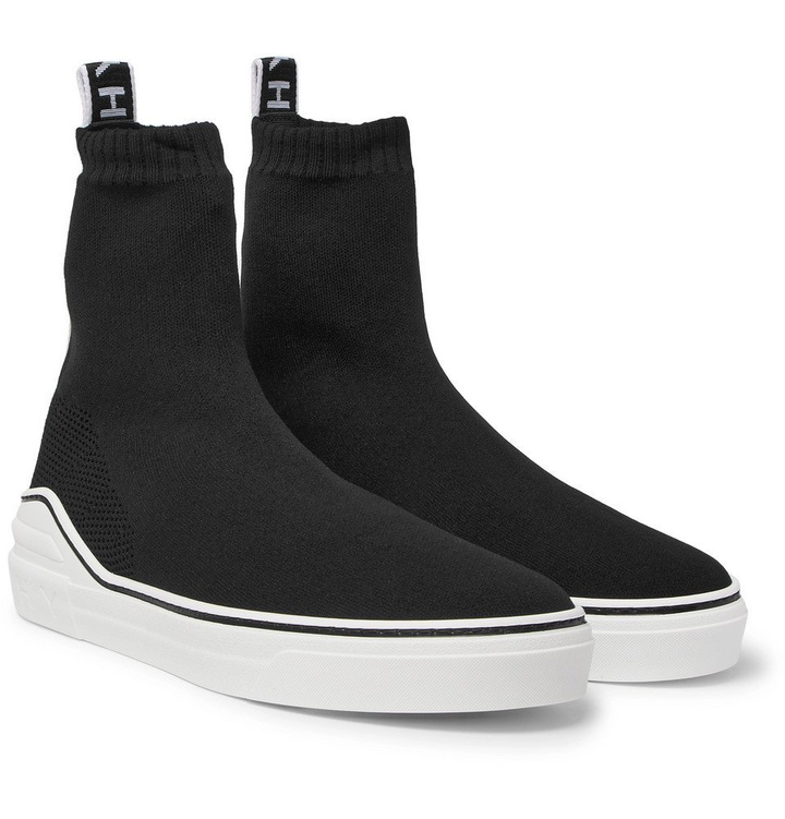 Photo: Givenchy - George V Logo-Jacquard Stretch-Knit High-Top Slip-On Sneakers - Men - Black