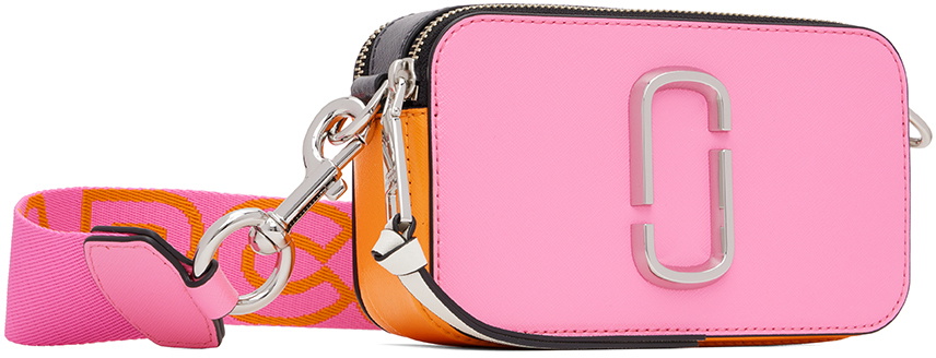 Marc Jacobs Pink, Black, Orange And Grey Leather The Snapshot Crossbody Bag  In Candy Pink Multi