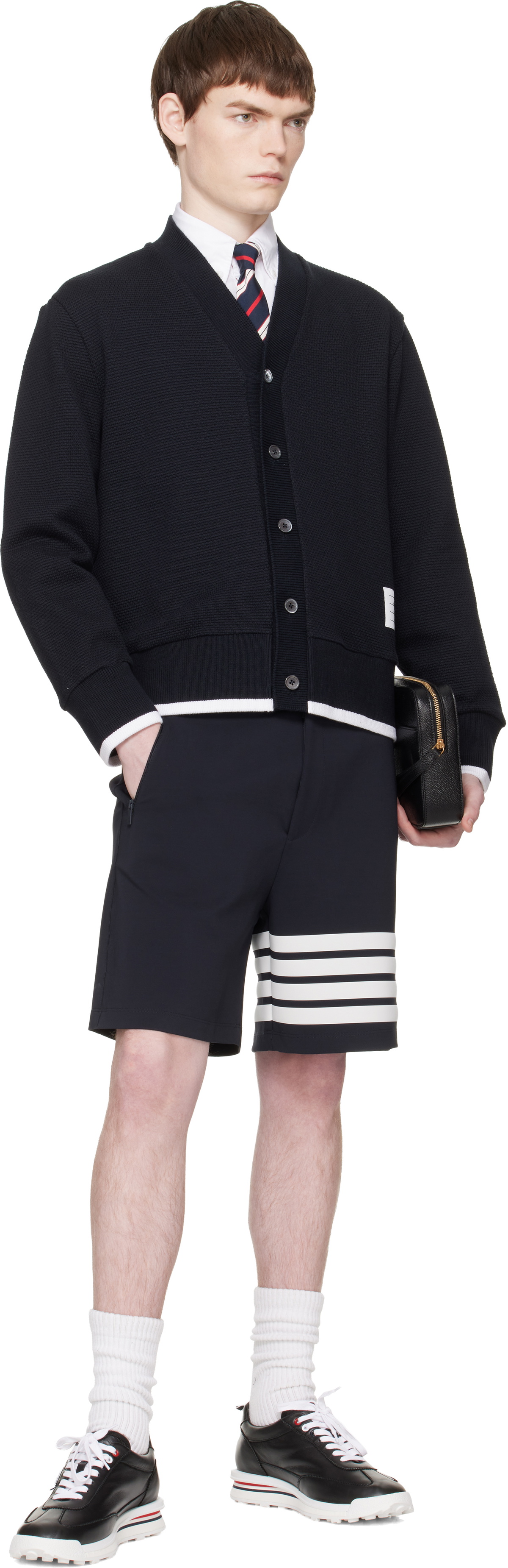 Thom Browne Black Pebble Grain Leather Pouch