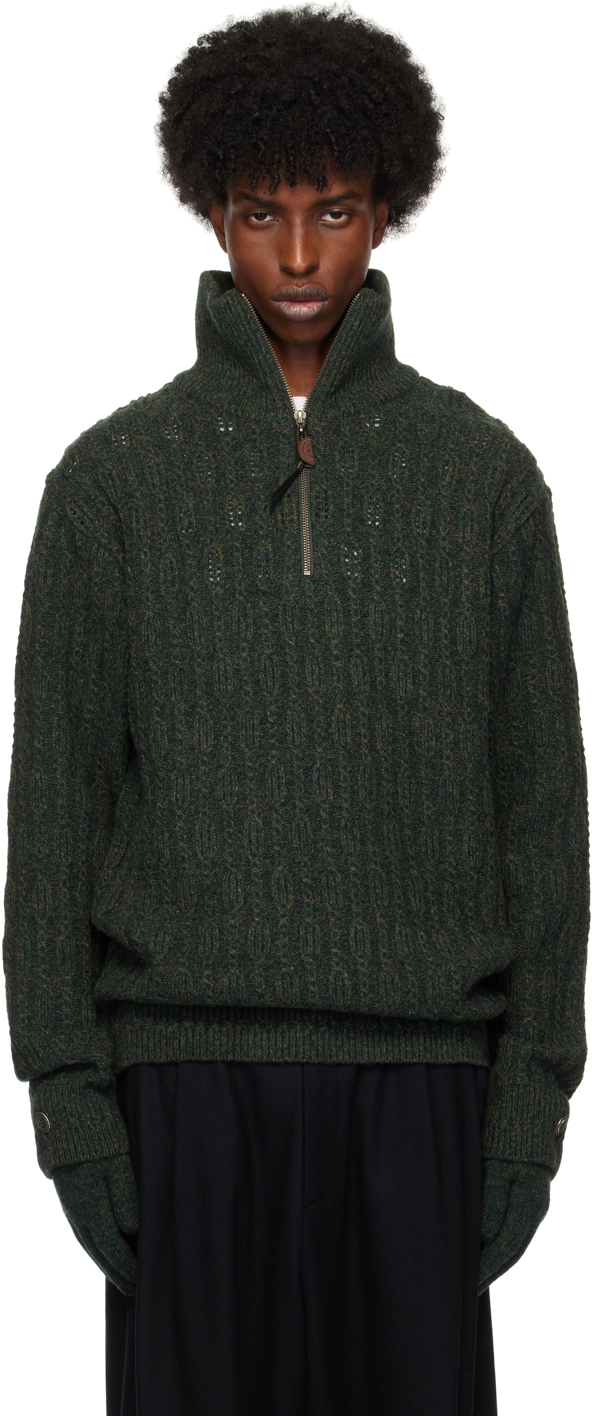 HYEIN SEO Navy Troyer Knit Sweater & Gloves Set Hyein Seo