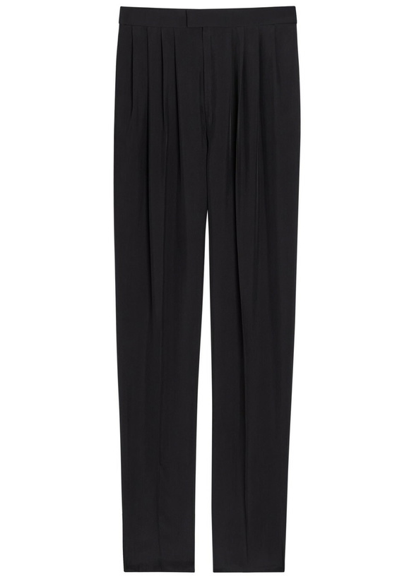 Photo: Saint Laurent Pleated Tapered-leg Brushed Silk Trousers Black
