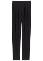 Saint Laurent Pleated Tapered-leg Brushed Silk Trousers Black