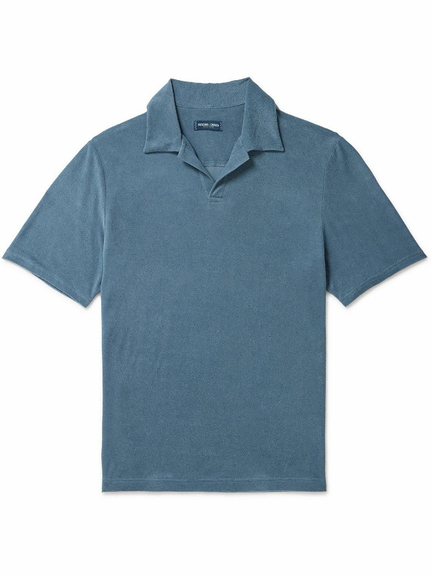 Photo: Frescobol Carioca - Faustino Cotton, Lyocell and Linen-Blend Terry Polo Shirt - Blue