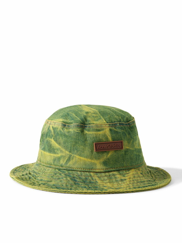 Photo: Acne Studios - Logo-Appliquéd Bleached Denim Bucket Hat - Green