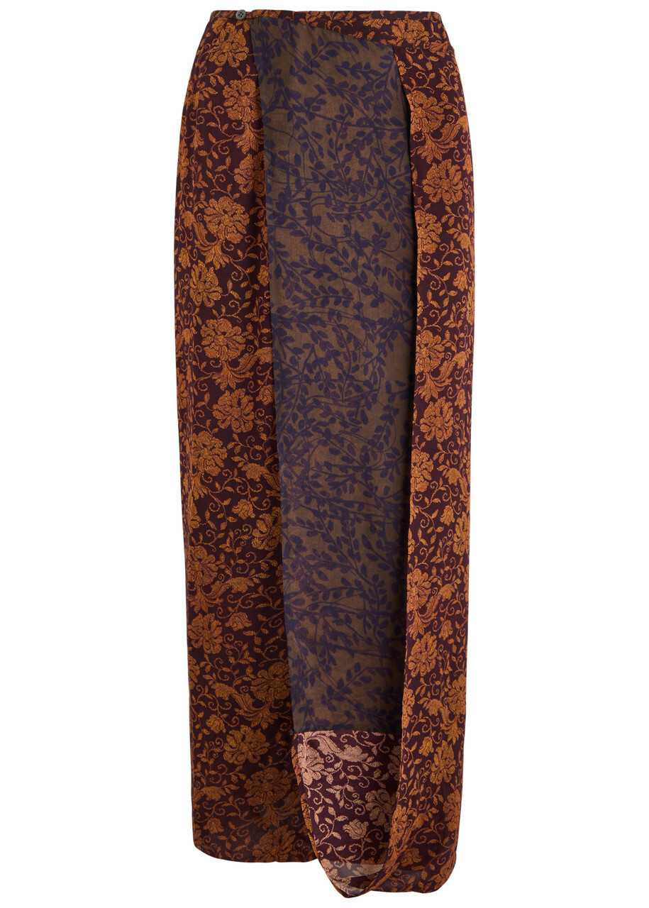 DRIES VAN NOTEN Size 6 Taupe Multi-Color Cotton Acrylic Embroidered Wrap Skirt main image 0
