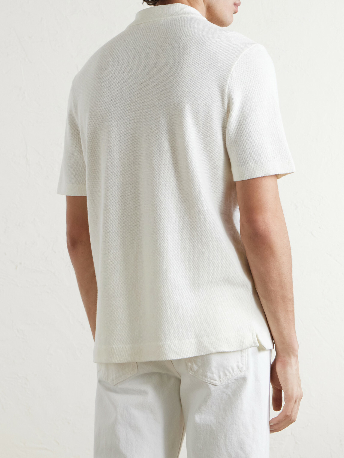 Mr P. - Organic Cotton and Linen-Blend Piqué Polo Shirt - White