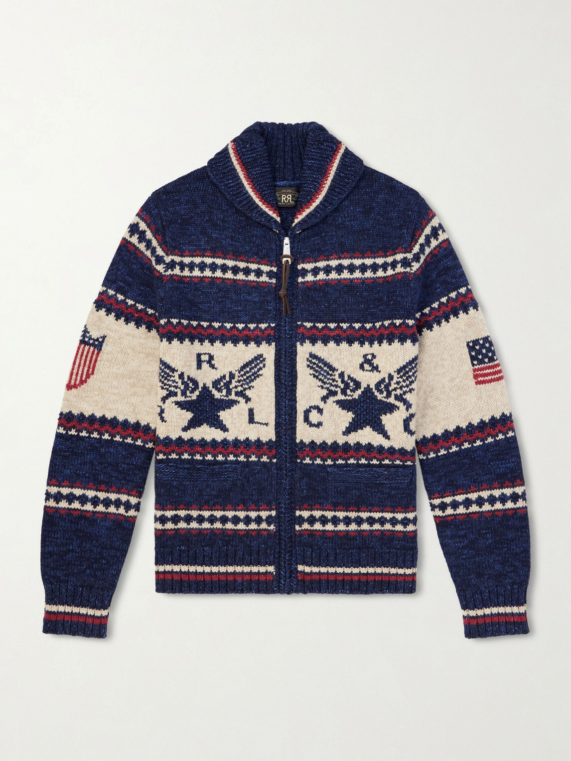 RRL - Shawl-Collar Cotton, Wool and Linen-Blend Jacquard Cardigan - Blue