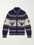 RRL - Shawl-Collar Cotton, Wool and Linen-Blend Jacquard Cardigan - Blue