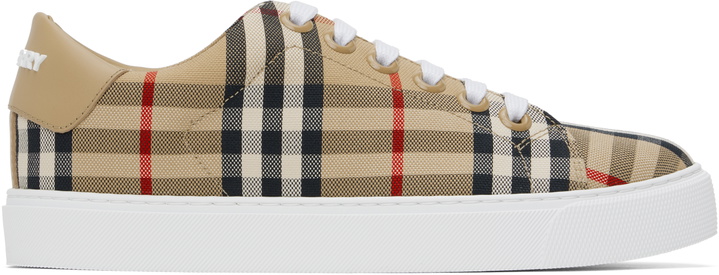 Photo: Burberry Beige Check & Leather Sneakers