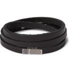 SAINT LAURENT - Burnished Silver-Tone and Leather Wrap Bracelet - Black