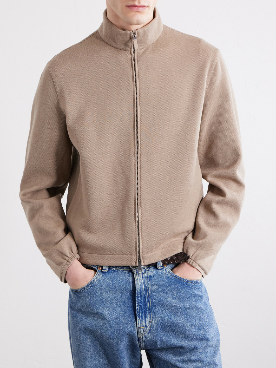 Zegna - Honeycomb-Knit Cotton, Wool and Silk-Blend Zip-Up Sweater - Brown
