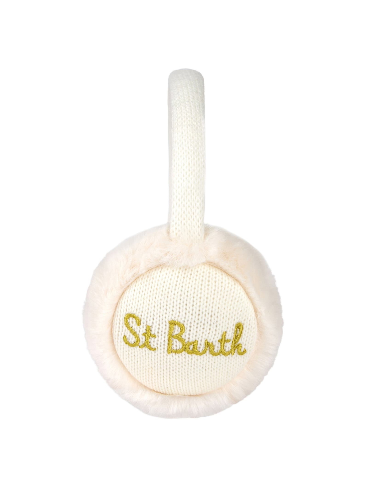 MC2 Saint Barth Woman White Tricot Earmuffs With Furry Details