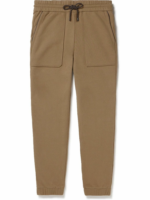 Photo: Loro Piana - Tapered Leather-Trimmed Cotton-Blend Jersey Sweatpants - Brown