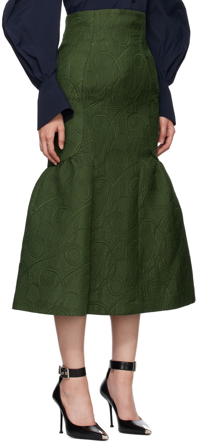 Mame Kurogouchi Green Jomon Arabesque Maxi Skirt Mame Kurogouchi