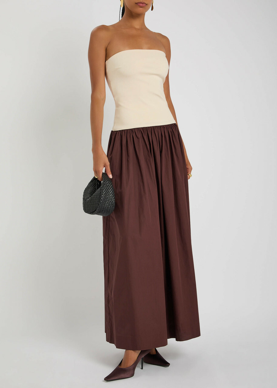 Esse Studios Strapless Cotton and Jersey Midi Dress Cream