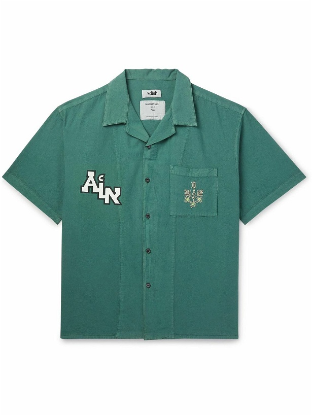 Photo: Adish - The Inoue Brothers Camp-Collar Logo-Detailed Garment-Dyed Cotton Shirt - Green