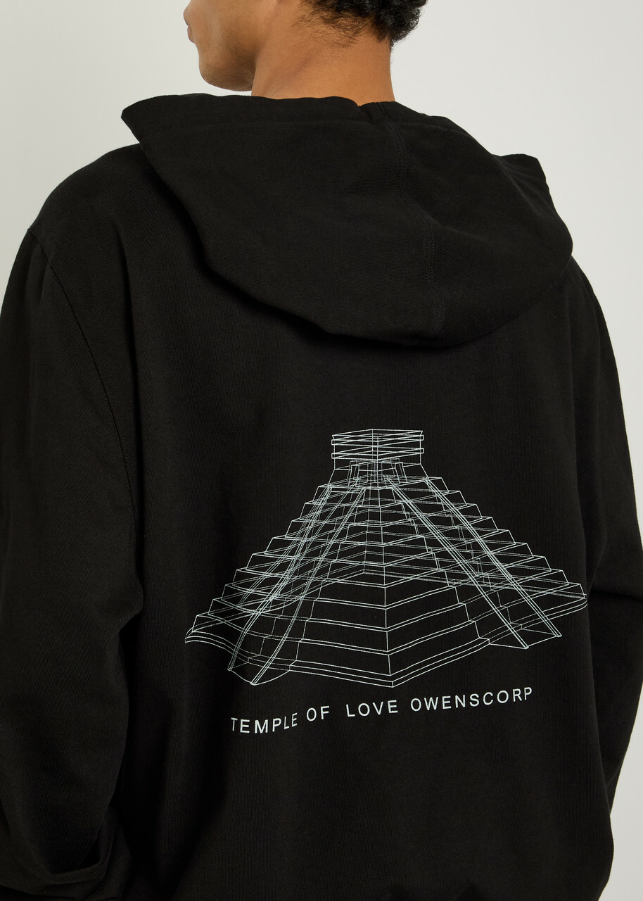 Rick Owens Printed Hooded Cotton Sweatshirt Black