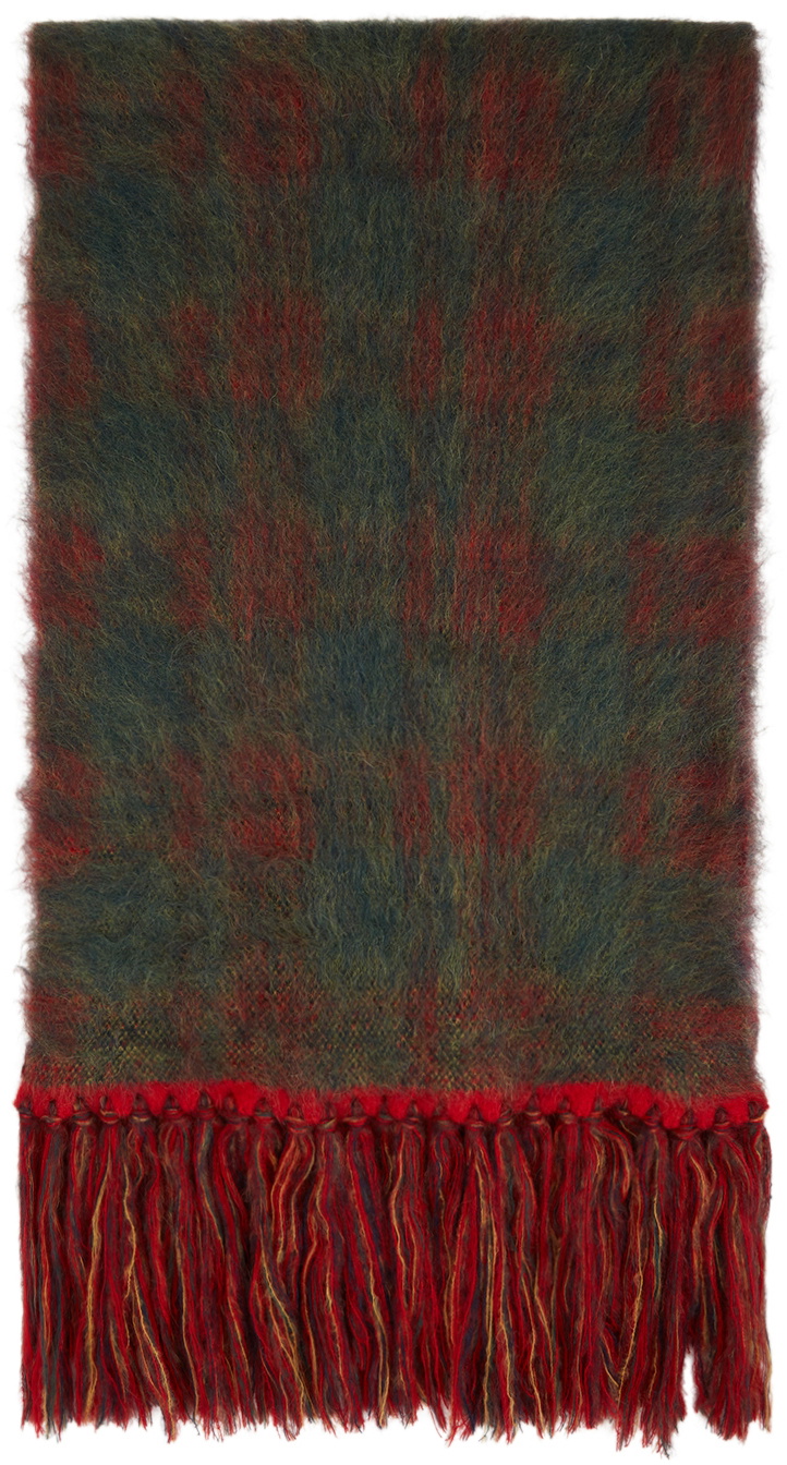 Jean Paul Gaultier Red Mohair Knit Tartan Scarf Jean Paul Gaultier