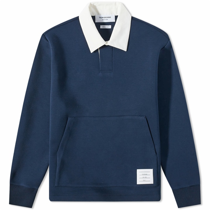Photo: Thom Browne Men's Contrast Collar Long Sleeve Polo Shirt in Navy