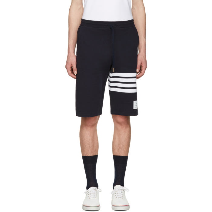 Photo: Thom Browne Navy Classic Four Bar Lounge Shorts