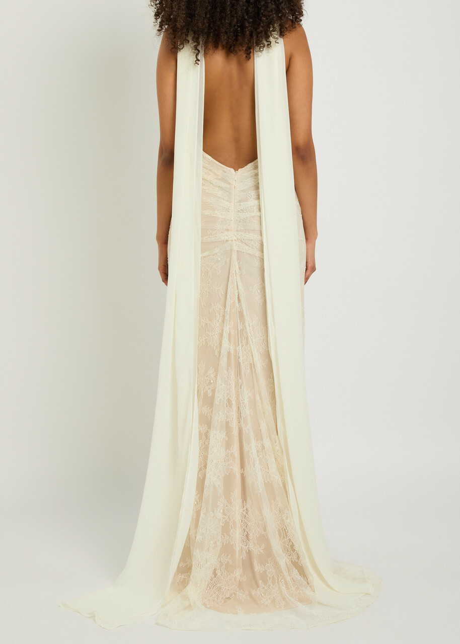 DE LA Vali Amora Scarf-effect Lace Gown Ivory