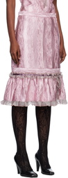 Anna Sui Pink Crushed Satin Ruffle Midi Skirt