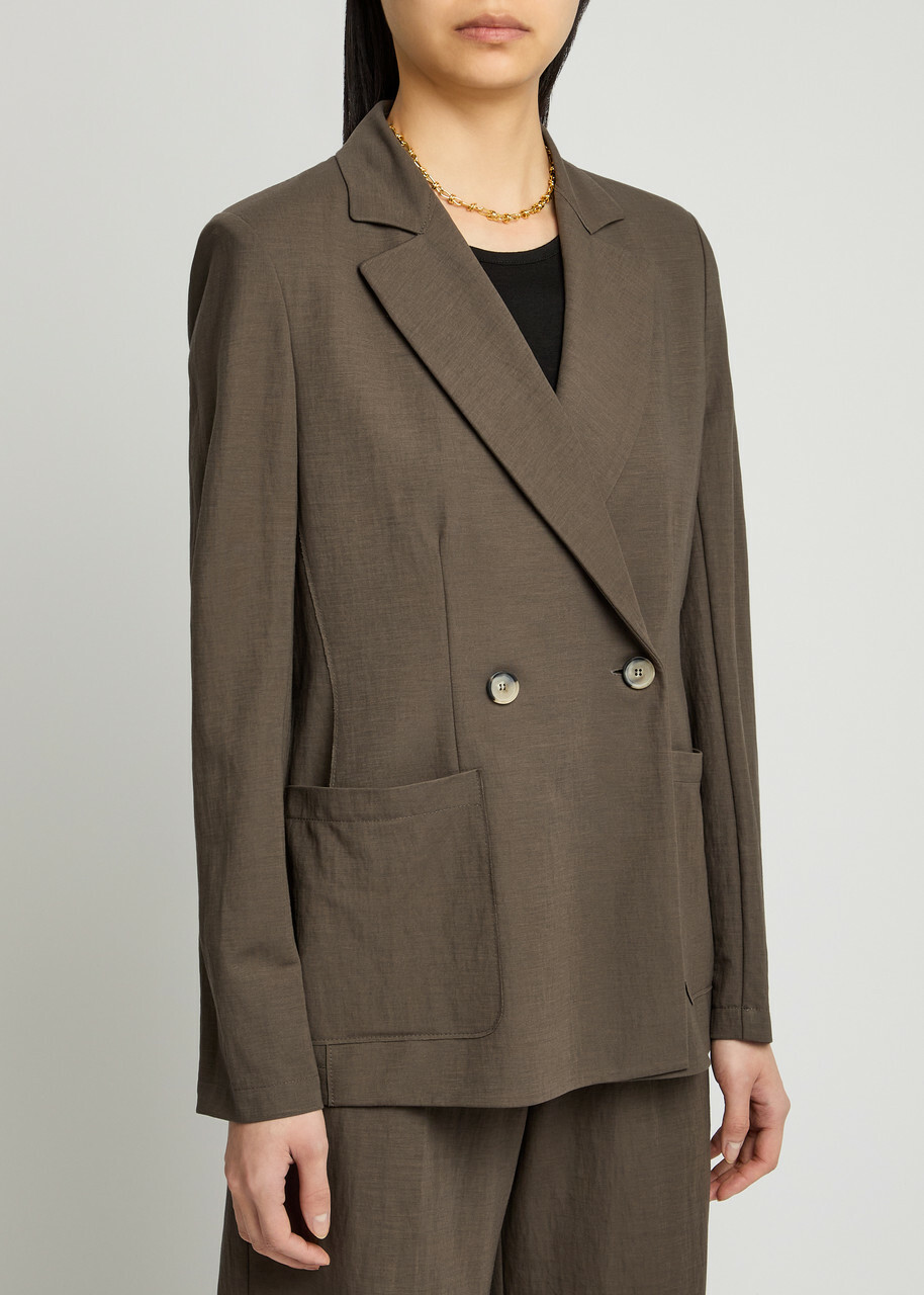 Harris Wharf London Double-breasted Woven Blazer Dark Grey