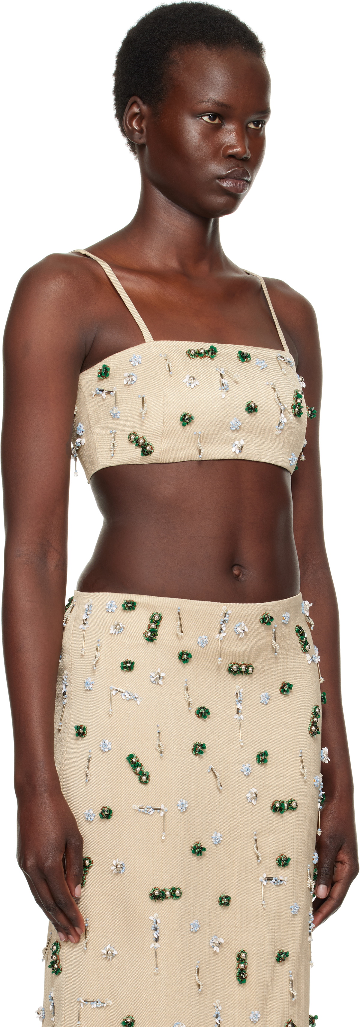 Christopher Esber Beige Embla Beaded Bandeau Tank Top