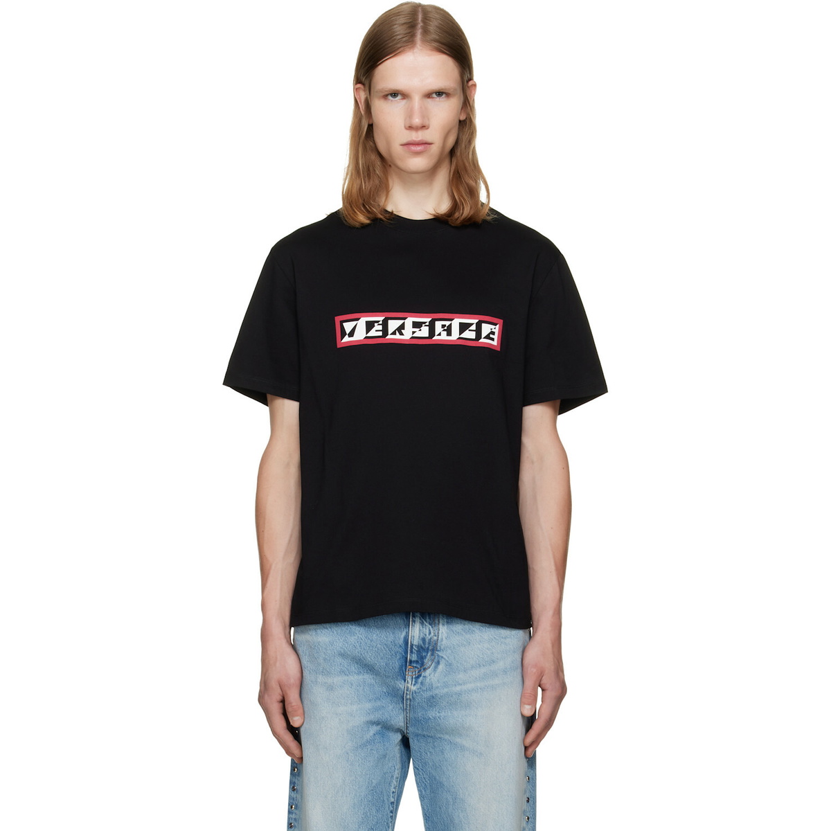 Versace Black Printed Cotton Jersey Regular T-shirt