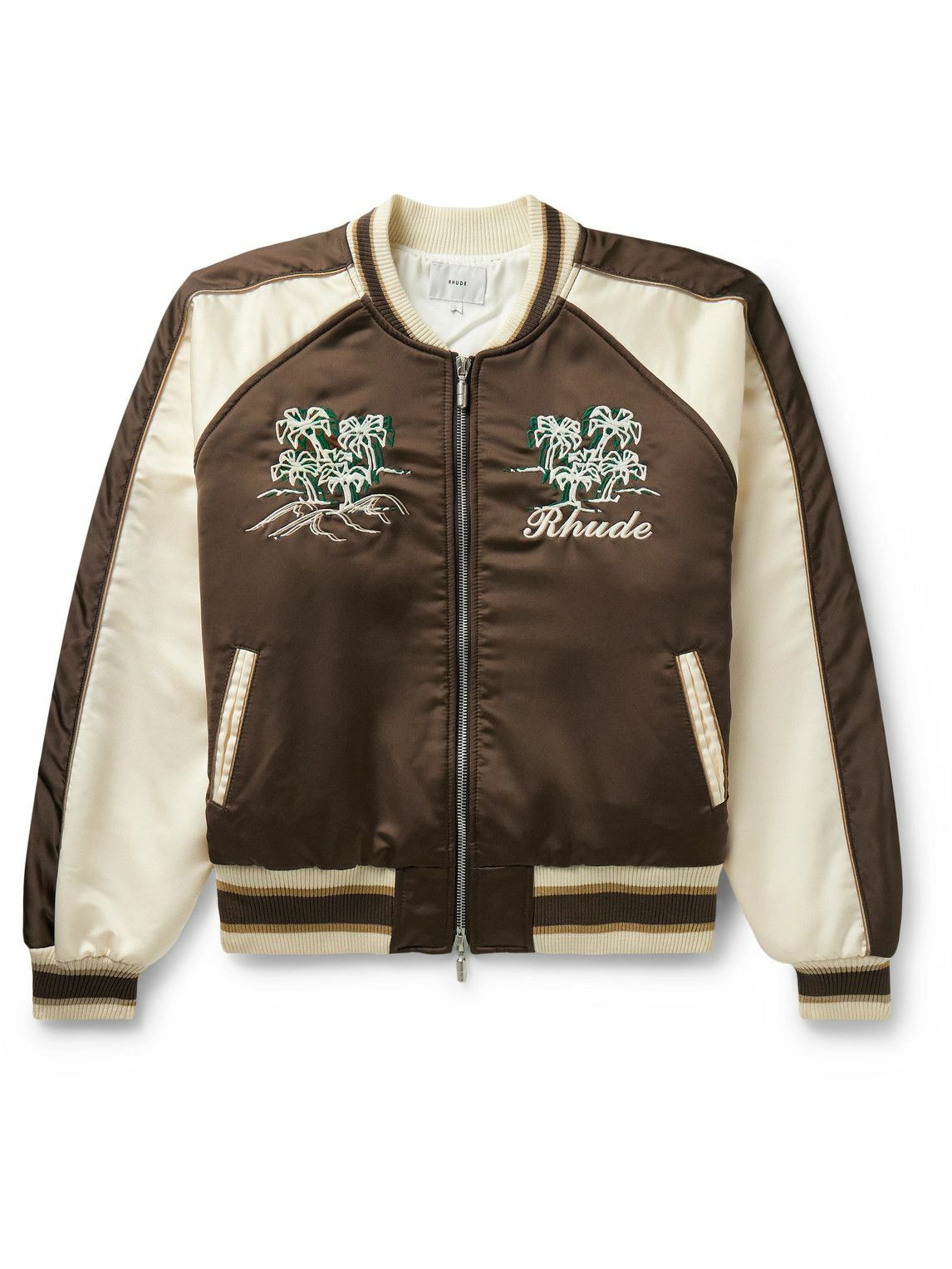 RHUDE Wine Club Logo-Embroidered Full-Grain Leather and Wool-Blend Varsity  Jacket for Men