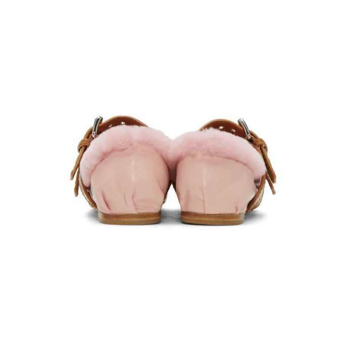 Miu Miu Pink Shearling Double Buckle Ballerina Flats