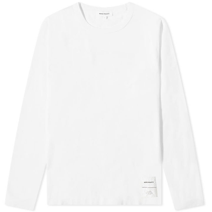 Photo: Norse Projects Men's Long Sleeve Holger Tab Series Logo T-Shirt in White